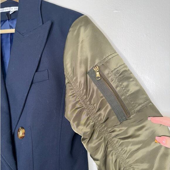 Veronica Beard Clausen Mixed Media Dickey Blazer/Jacket Navy/Olive Green Size 2 - Picture 5 of 10